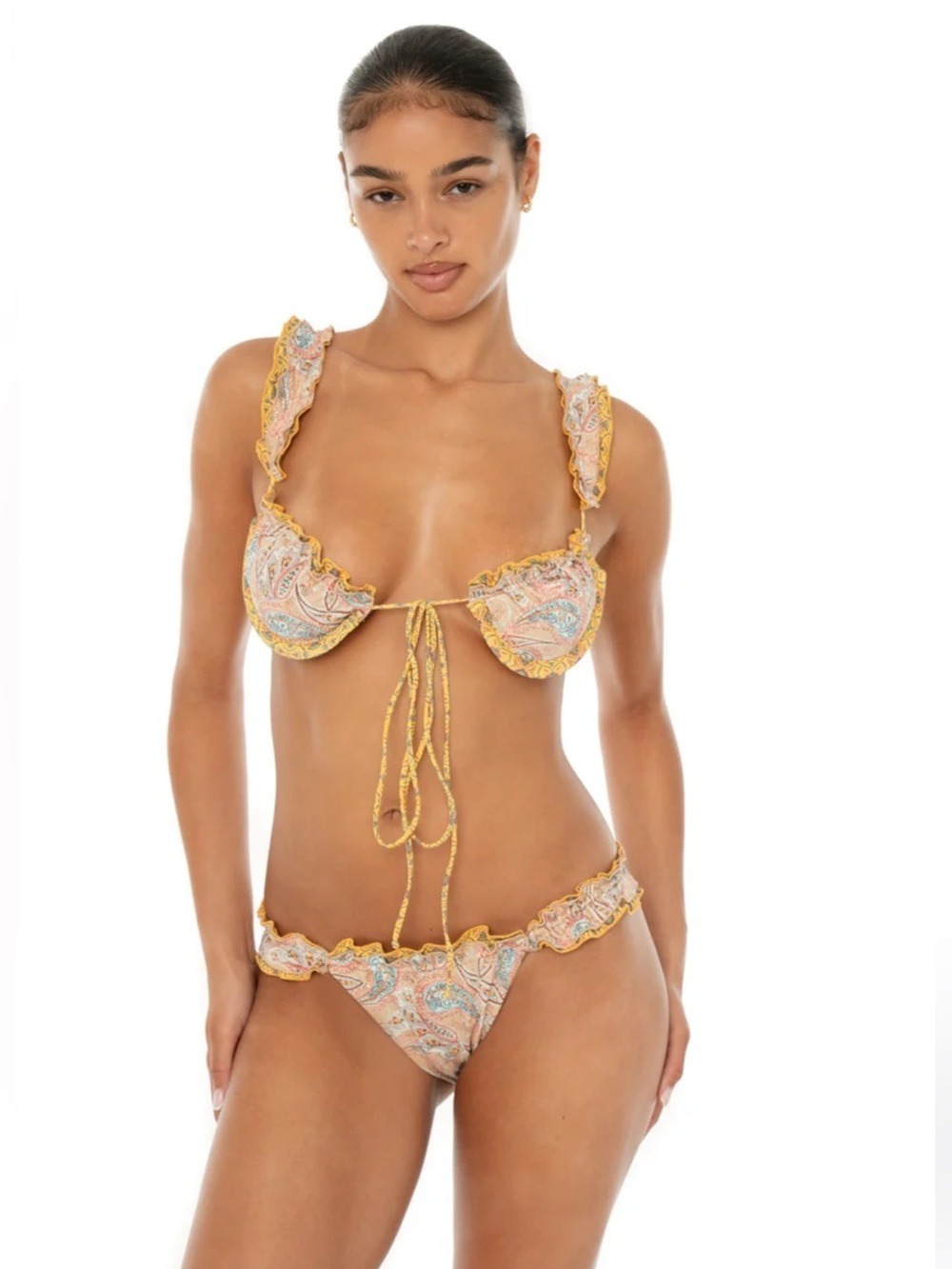 Ami Yellow Paisley Ruffle Bikini Bottom Size M
